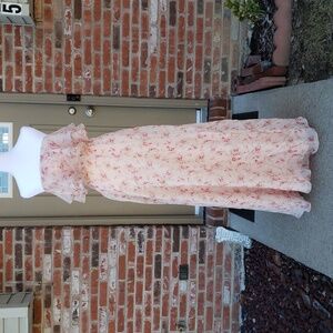 Lulus Womens Sweet Passion Blush Pink Floral Print Organza Maxi Dress S Fairy